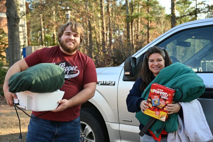 A student and his mother on Move-In Day