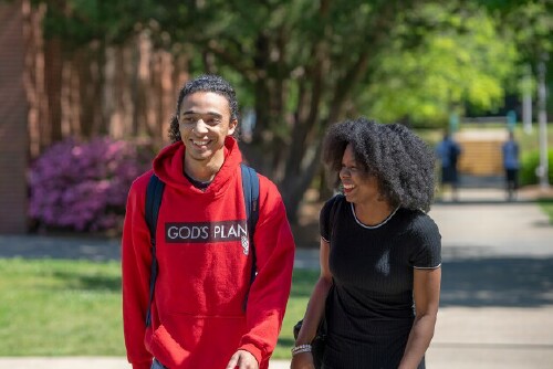 Students walking in the Quad