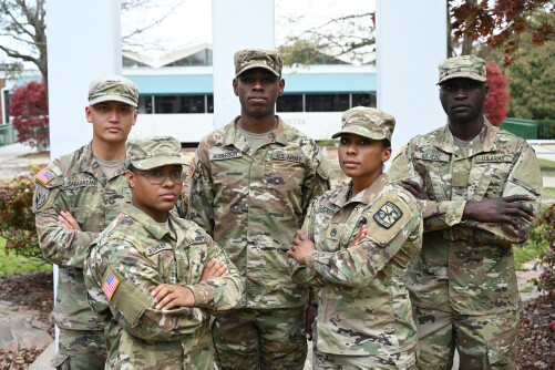 Military Students pose in the Quad