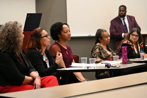 The 2022 B. F. Stone Lyceum panel: Drs. Patricia Fecher, Kyrstin Krist, Mica Mitchell, Carla Fagan, Kelly Walter Carney, and Quincy Malloy,