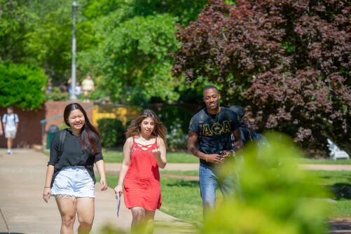 Students walking through the Quad