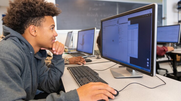 Undergraduate student works in a computer lab