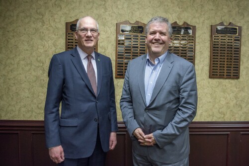 President Stanley T. Wearden with 2020 Wesley Heritage Speaker Dr. L. Gregory Jones