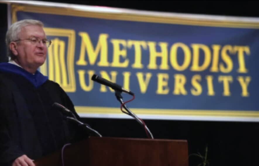 At a convocation celebrating the 50th anniversary of Methodist College, Dr. Hendricks announces the school would become Methodist University.