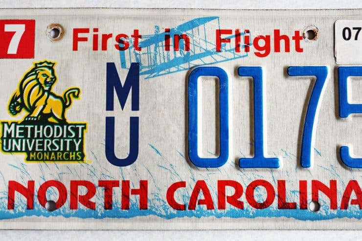 Methodist University license plate