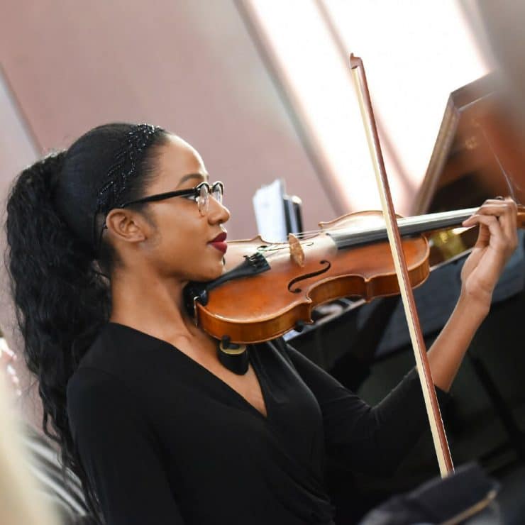 A chamber orchestra violin performance