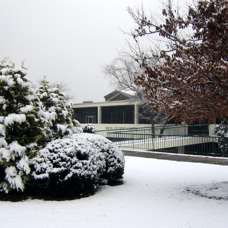 Snow on the Methodist University campus during winter