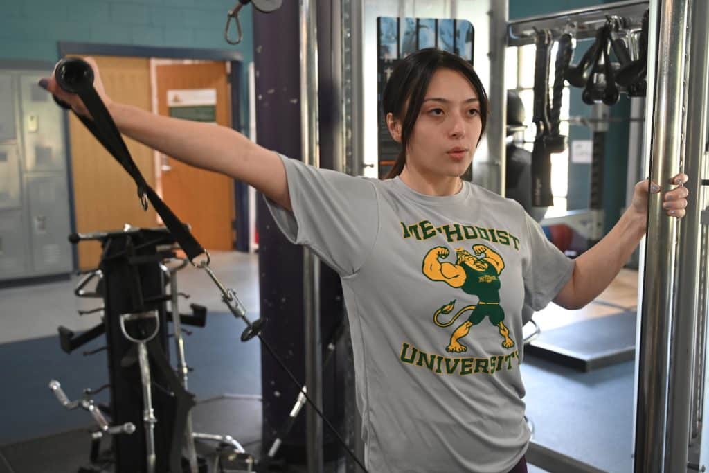 Methodist University student working out at Nimocks Fitness Center