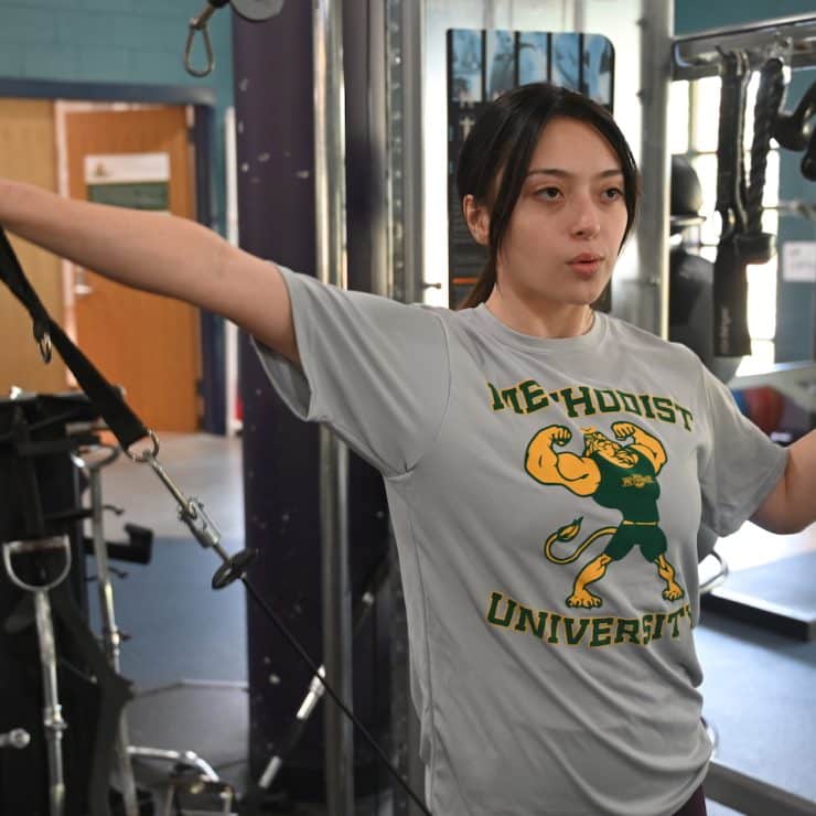 Methodist University student working out at Nimocks Fitness Center