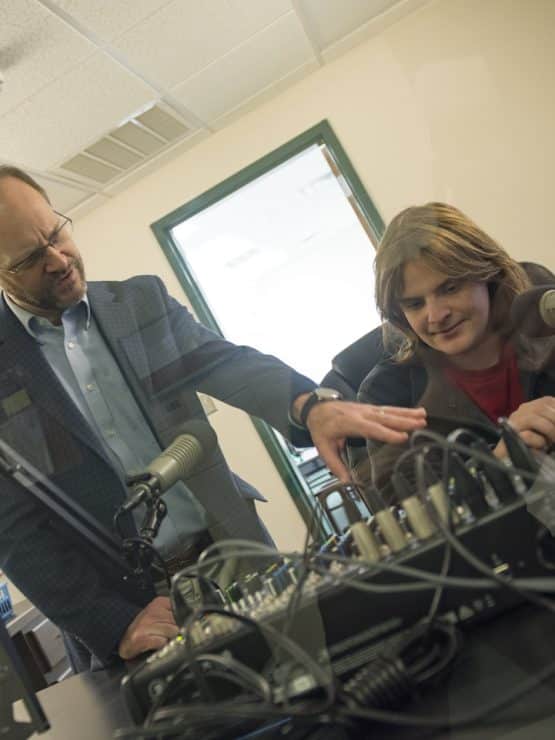 Dr. Kevin Swift teaches Methodist University student production techniques in the Mass Communications program
