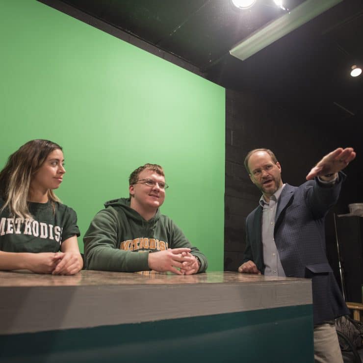 Methodist University's Mass Communication class teaches students how to anchor a television broadcast