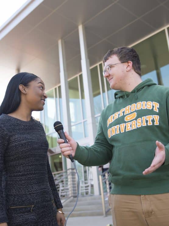 Mass Communications student at Methodist University interviews somone
