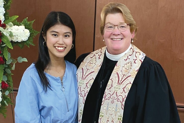 Tomomi Shiotani and Rev. Kelli W. Taylor after Shiotani's baptism service.