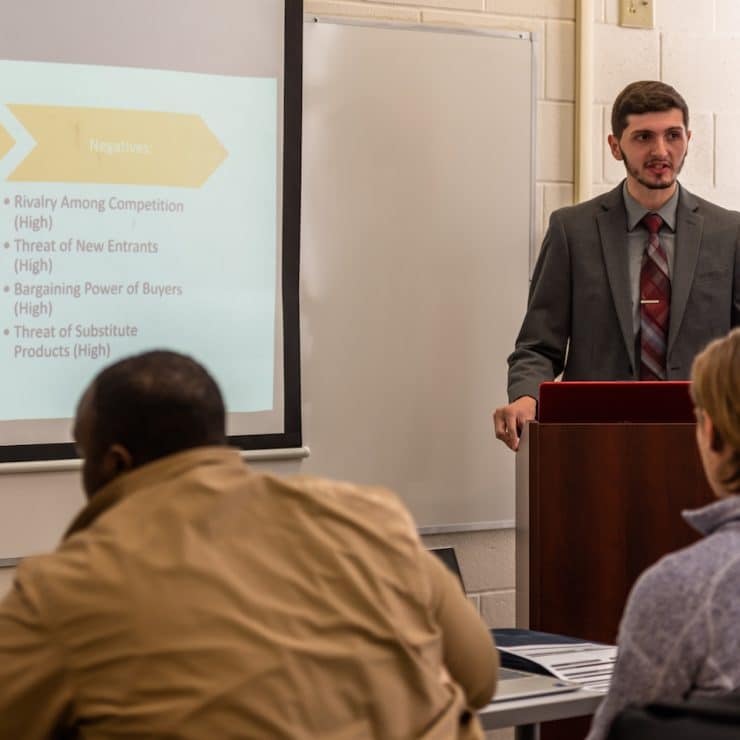 Marketing student gives presentation at Methodist University
