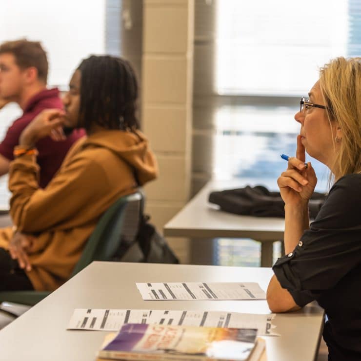 Samantha Inczauskis teaching a marketing class at Methodist University