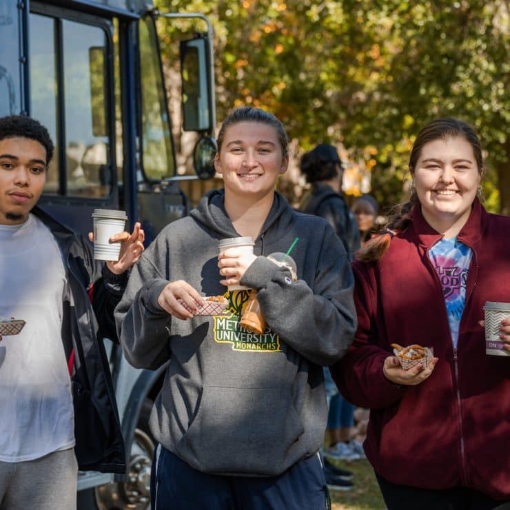 Students enjoy a food truck