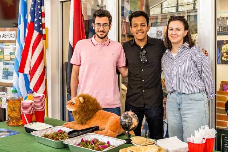Students from the Methodist University’s International Club host a Global Café event at the Berns Students Center, offering Yemeni-style falafel and Greek tzatziki sauce to other students and staff on campus.