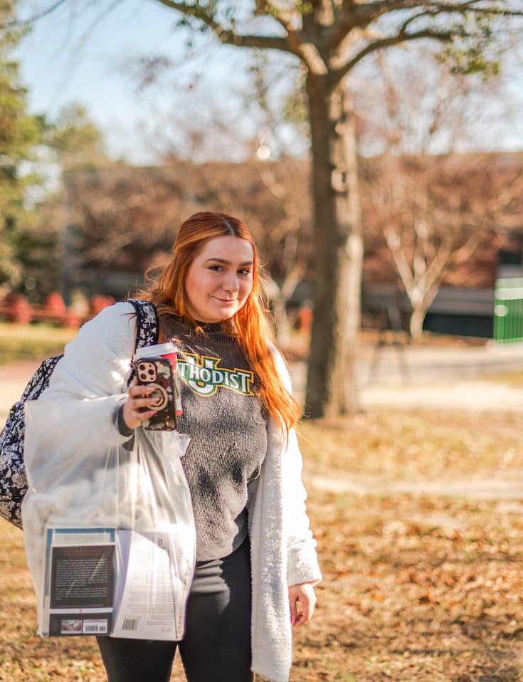 Methodist University student walking to class