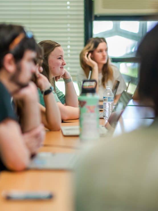 Students listen during an English class at Methodist University