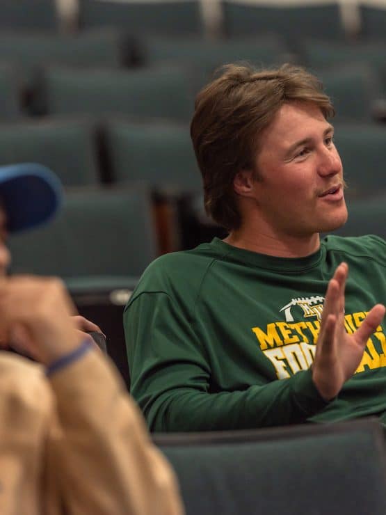 A Methodist University Business Administration student provides an answer in class.
