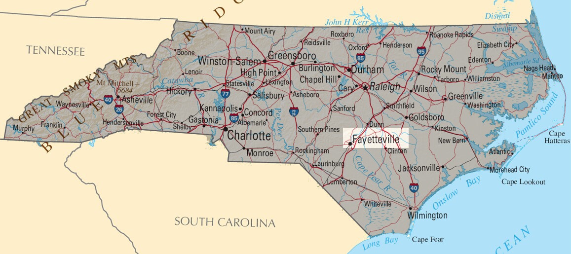 Road Map of North Carolina