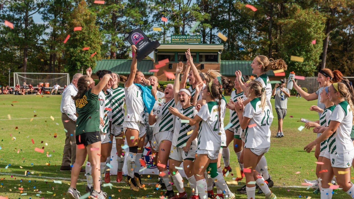 The Women's Soccer Team celebrates a 2022 Conference Championship