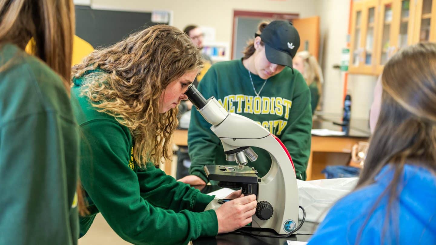 A student works in the biology lab