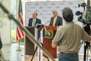 Cape Fear Valley CEO Michael Nagowski and Methodist University President Stanley T. Wearden