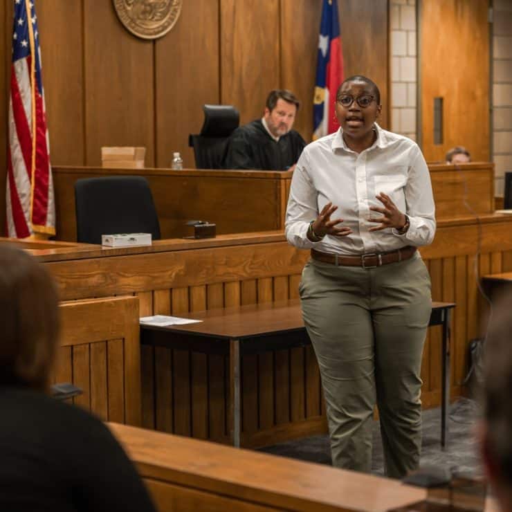 Methodist University students participate in a mock trial.