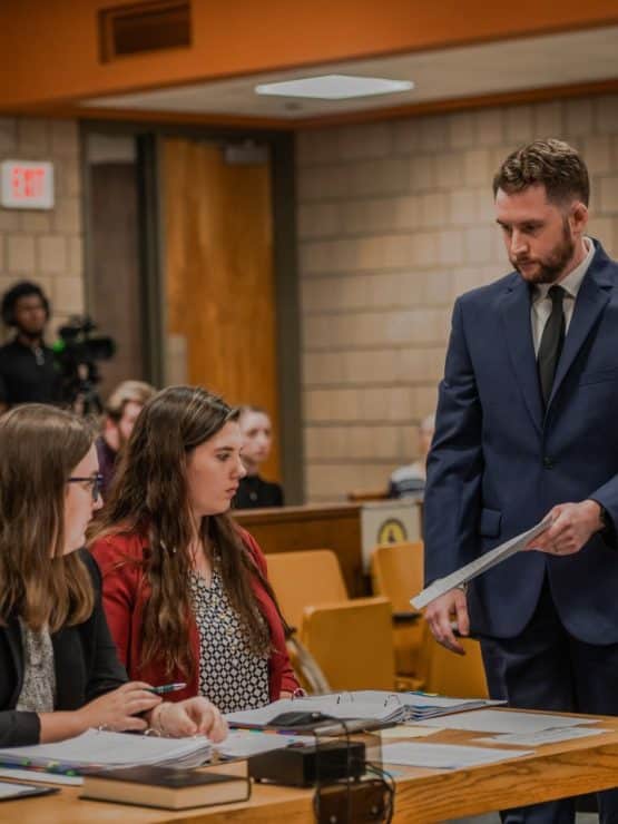 Methodist University students participate in a mock trial.