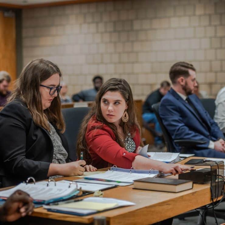 Methodist University students participate in a mock trial.