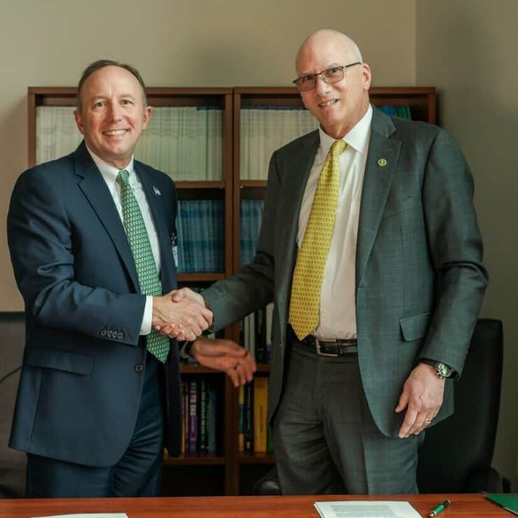 Cape Fear Valley CEO Michael Nagowski and Methodist University President Stanley T. Wearden