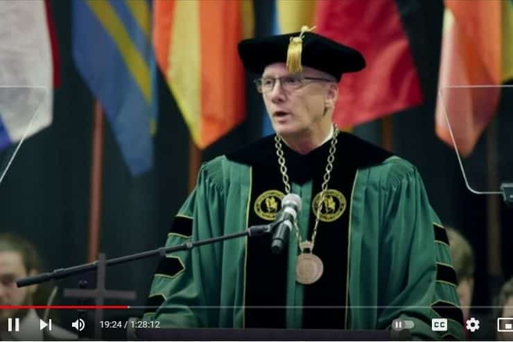 Dr. Stan Wearden on a Commencement Livestream broadcast