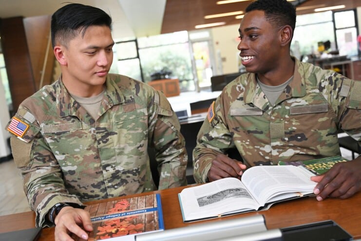Active duty soldiers study on campus