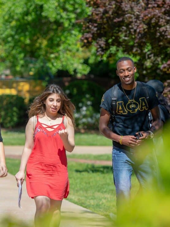 Students walking on the Quad