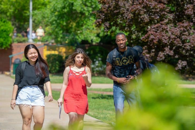 Students walking on the Quad