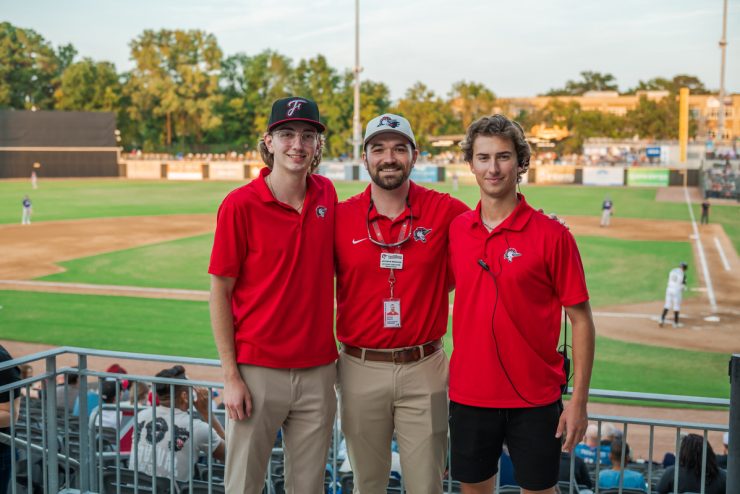 Methodist University alumnus Jackson Bingham ’19 and current students Sean Ebersbach ’25 and Garrett Brouwer ’26