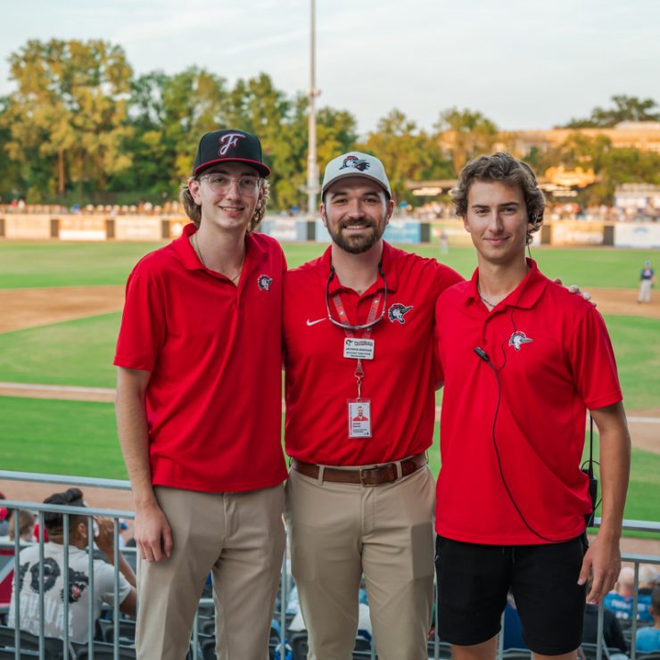 Methodist University alumnus Jackson Bingham ’19 and current students Sean Ebersbach ’25 and Garrett Brouwer ’26
