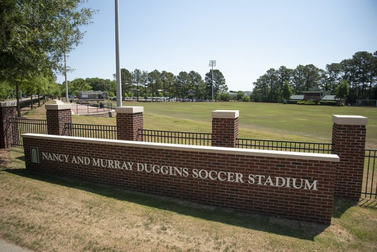 Nancy & Murray Duggins Soccer Stadium sign