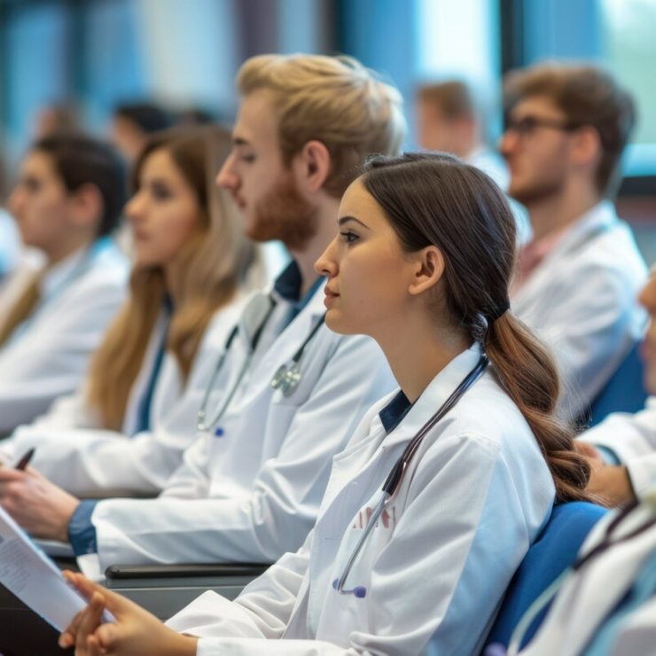 A Medical School students listen to a lecture