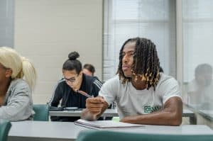 A student listens in class