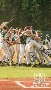 Baseball team celebrates with the Methodist University Loyalty Day logo