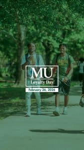 Students walking on campus with the Methodist University Loyalty Day logo