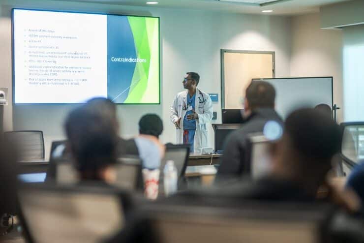 A medical presentation to a group of students