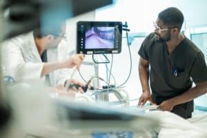 Medical students during a simulation