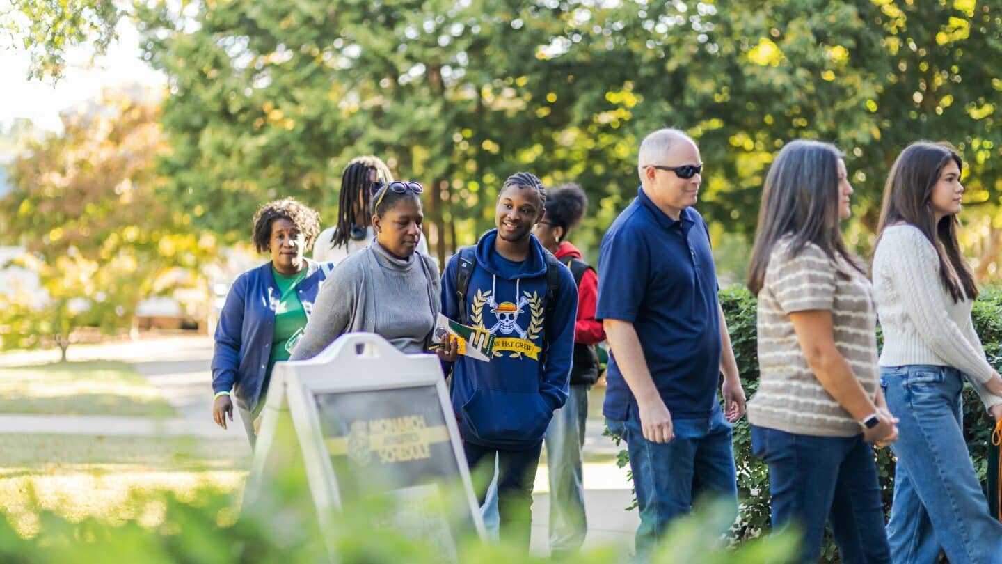 Prospective students and parents embark on a campus tour at Fall Open House